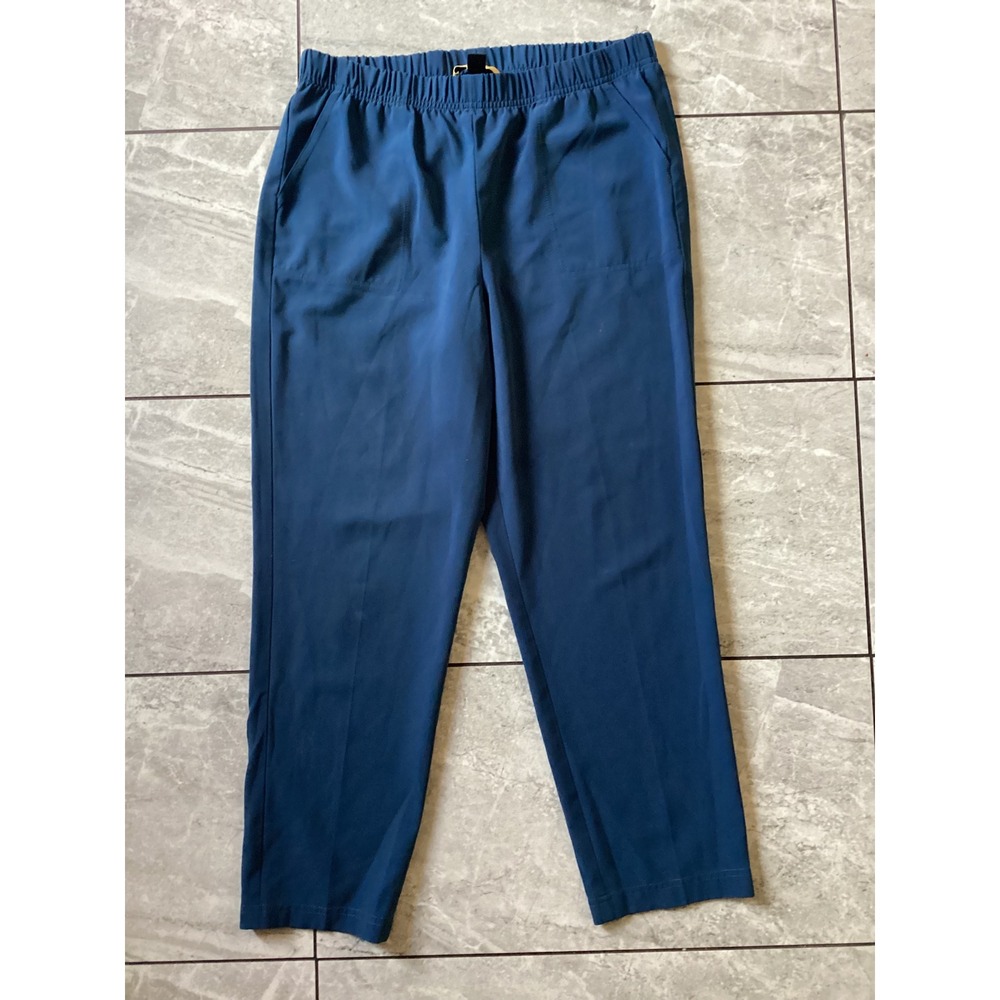 St. John Sport Blue Elastic Waist Pull On Tapered Pants Women Size M Made in USA